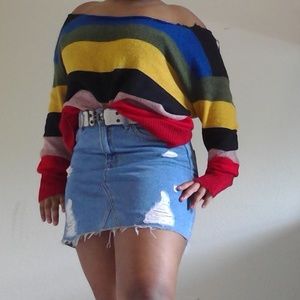 striped off shoulder sweater